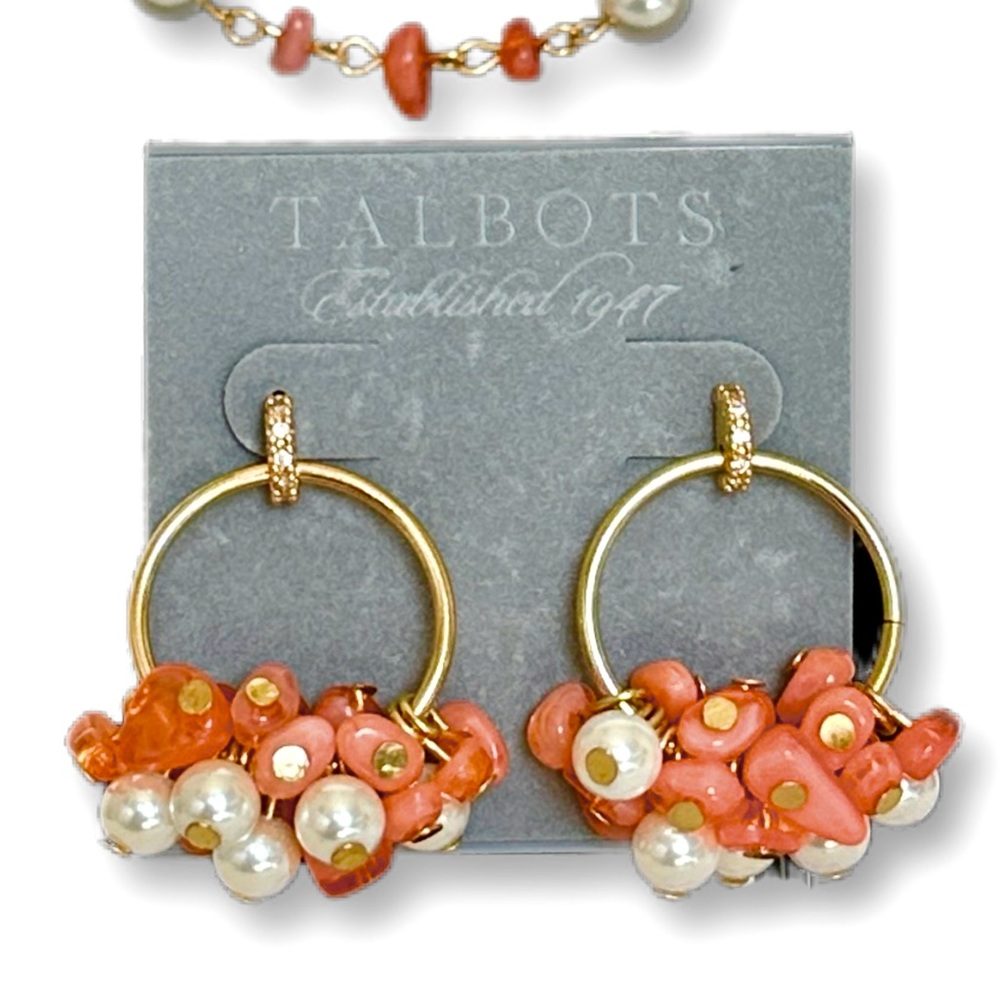 TALBOTS Beachy Gold-tone Coral Cluster Earrings | NWT - Picture 2 of 7